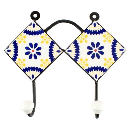 Navy Blue Wheel Flower Ceramic Tile Hook